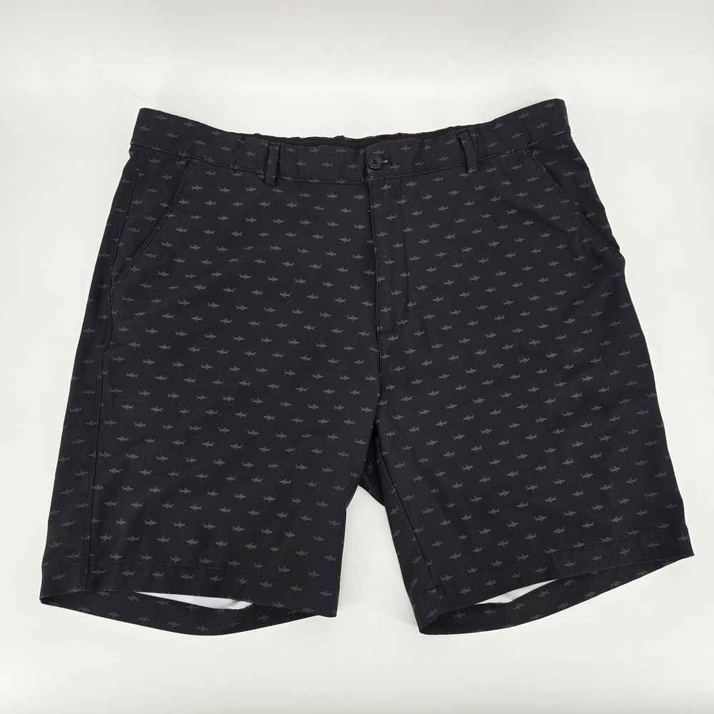 Greg Norman Performance Golf Shorts Men 38 Black All Over Geometric Shark Print
